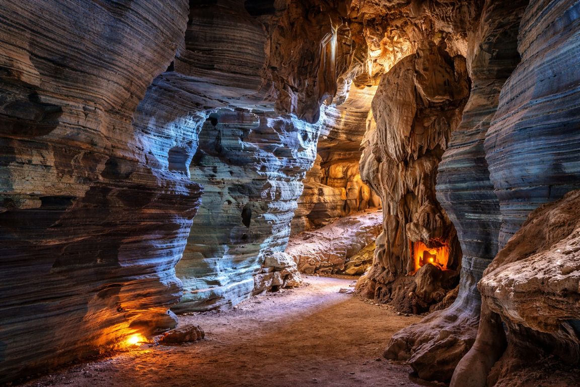 Venado Caves in Costa Rica showing natural stone corridors and cave lighting during a guided tour with Arenal Volcano Costa Rica Tours.